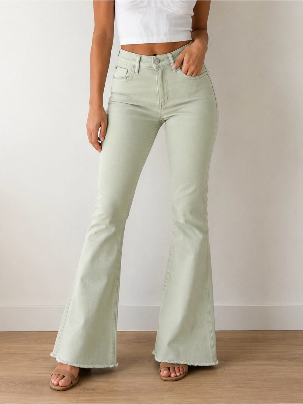 MOTHER High-Rise Flare Jeans in Sage